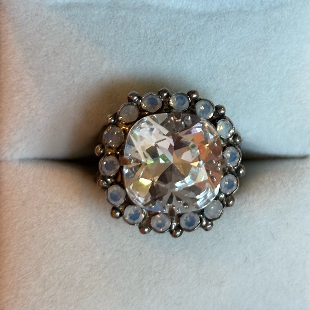 Sorrelli Clear and Opalescent Swarovski Crystal Adjustable Antique Silver Ring
